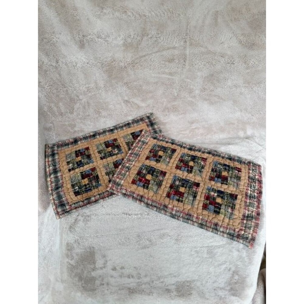 Set of 2 Victorian Heart Co Quilted Plaid Patchwork Placemats Primitive Country